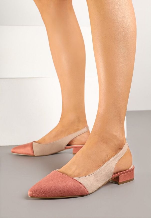Renee - Beżowe Sandały Typu Slingback z Wkładką ze Skóry Naturalnej Galindena. Okazja: na co dzień. Zapięcie: sprzączka. Kolor: różowy. Materiał: skóra. Sezon: lato. Obcas: na obcasie. Styl: elegancki, casual, klasyczny. Wysokość obcasa: średni