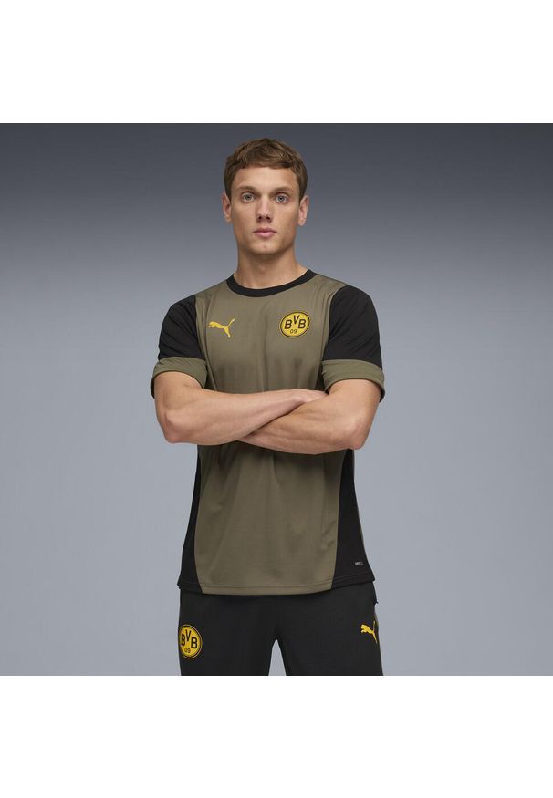 Puma - Męska koszulka treningowa Borussia Dortmund PUMA Loden Green Black. Kolor: czarny, zielony, wielokolorowy. Sport: piłka nożna