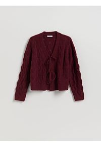 Reserved - Kardigan z wiązaniem - bordowy. Kolor: czerwony. Materiał: wełna, dzianina #1