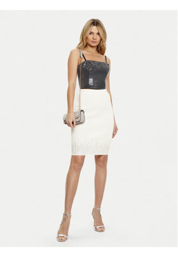 Guess Spódnica ołówkowa W5RD83 Z2Y50 Écru Slim Fit. Materiał: syntetyk