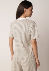 Born2be - Kremowo-Czarny Klasyczny T-shirt z Bawełny o Prostym Kroju Phemeni. Okazja: na co dzień. Kolor: beżowy. Materiał: bawełna. Styl: klasyczny #5