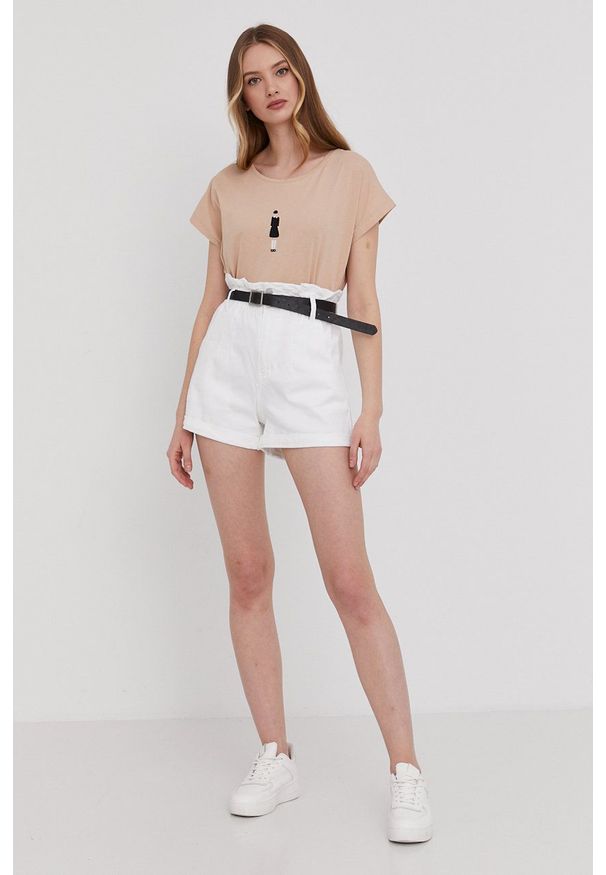 Answear Lab Szorty jeansowe damskie kolor biały gładkie high waist. Okazja: na co dzień. Stan: podwyższony. Kolor: biały. Materiał: jeans. Wzór: gładki. Styl: wakacyjny