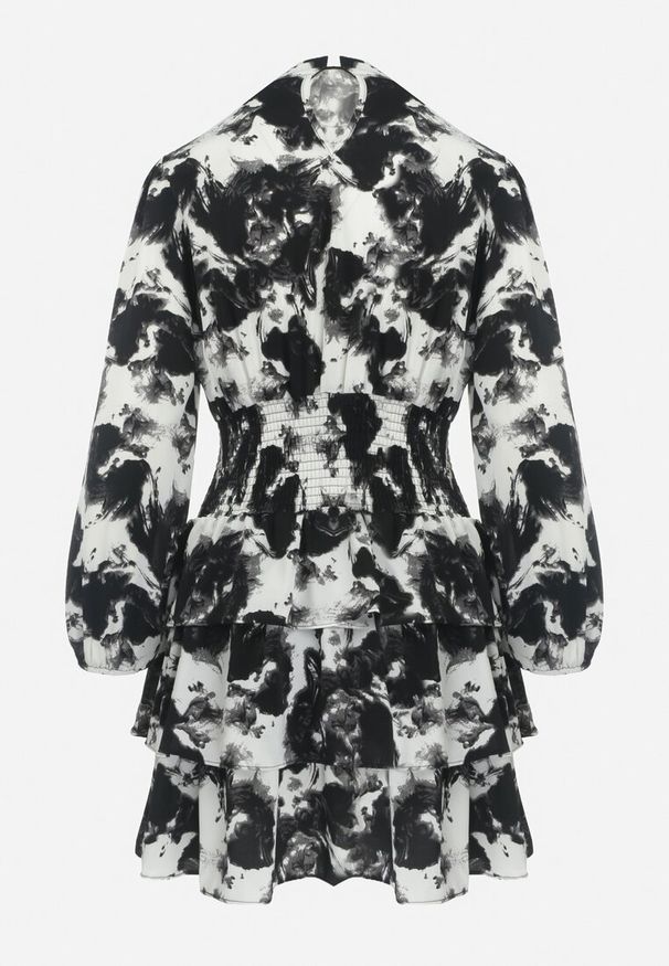 Born2be - Czarna Rozkloszowana Sukienka Mini z Ozdobnym Marszczeniem Mimizari. Okazja: na co dzień. Kolor: czarny. Typ sukienki: proste. Styl: casual, elegancki. Długość: mini