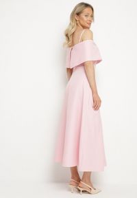 Born2be - Różowa Sukienka o Rozkloszowanym Kroju na Ramiączkach z Wywijanym Dekoltem Jenathia. Okazja: na studniówkę, na ślub cywilny, na wesele, na imprezę. Kolor: różowy. Długość rękawa: na ramiączkach #3
