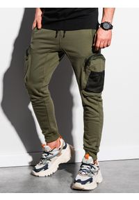 Ombre Clothing - Spodnie męskie dresowe joggery P918 - khaki - L. Kolor: brązowy. Materiał: dresówka #3