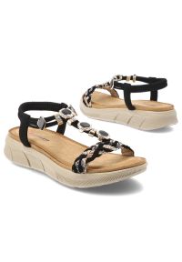 Sandały damskie Artiker, cholewka z materiału odkryty przód miękka wkładka, czarne, 58C0004. Zapięcie: pasek. Kolor: czarny. Materiał: materiał. Wzór: aplikacja. Sezon: lato. Styl: elegancki #3