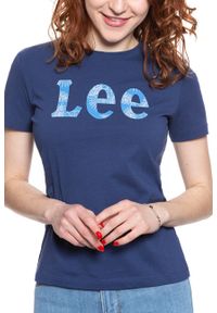 Lee - LEE T SHIRT DAMSKI SLIM LOGO TEE BLUEPRINT L43KEHLH. Wzór: nadruk #6