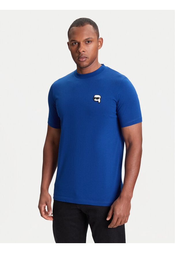 Karl Lagerfeld - KARL LAGERFELD T-Shirt 755710 553224 Niebieski Slim Fit. Typ kołnierza: dekolt w karo. Kolor: niebieski. Materiał: bawełna
