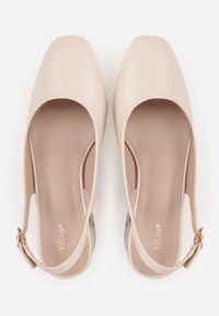 Born2be - Beżowe Czółenka VICES na Ozdobnym Słupku z Odkrytą Piętą Sanegea. Okazja: na wesele, do pracy, na co dzień, na ślub cywilny. Zapięcie: pasek. Kolor: beżowy. Materiał: jeans. Obcas: na słupku. Styl: casual, klasyczny, elegancki #6