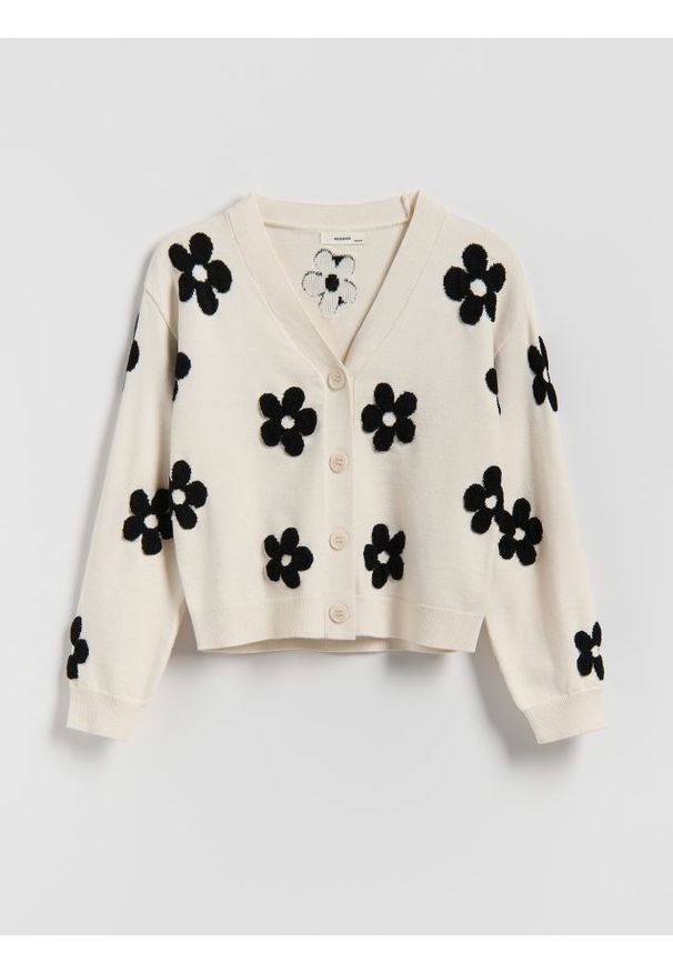 Reserved - Wzorzysty kardigan z wiskozą - wielobarwny. Materiał: wiskoza