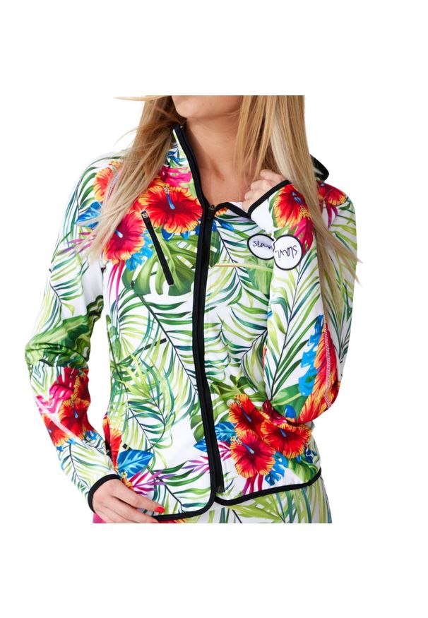 SLAVIWEAR - Bluza na zamek do biegania damska Slavi Tropical. Typ kołnierza: kaptur. Kolor: zielony