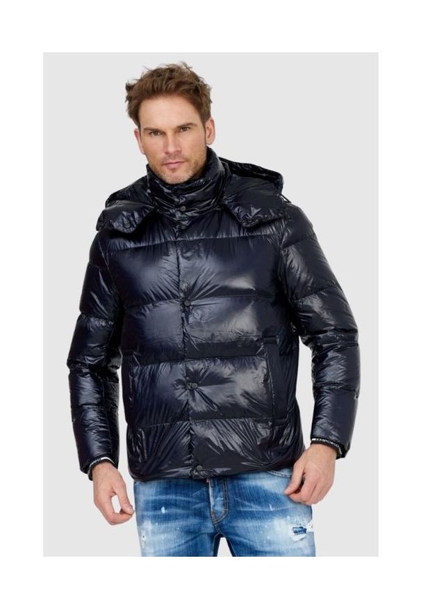 Emporio Armani - EMPORIO ARMANI Granatowa puchowa kurtka męska, Rozmiar 46. Kolor: niebieski. Materiał: puch