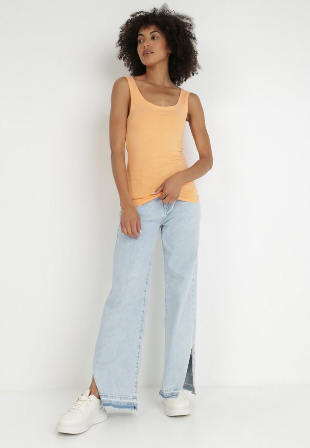 Born2be - Pomarańczowy Top Alethionis. Kolor: pomarańczowy. Materiał: bawełna, jeans, dzianina. Długość rękawa: na ramiączkach. Wzór: gładki