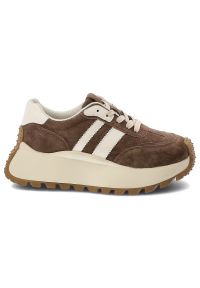 Sneakersy damskie S.Barski, cholewka skóra naturalna zamszowa kontrastowe panele wiązanie klasyczne fason niski zaokrąglony nosek masywna wizualnie p. Okazja: na co dzień. Zapięcie: sznurówki. Kolor: brązowy. Materiał: zamsz, skóra. Szerokość cholewki: normalna. Styl: klasyczny #5