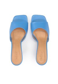 Kazar - Niebieskie skórzane klapki square toe. Kolor: niebieski. Materiał: skóra. Obcas: na obcasie. Styl: klasyczny. Wysokość obcasa: średni #5