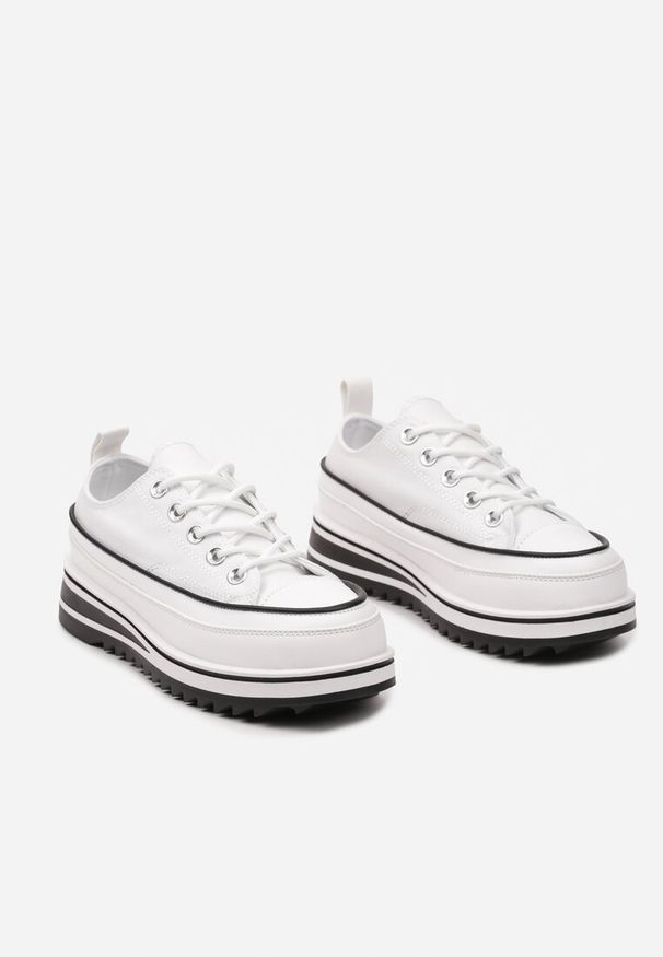 Born2be - Białe Trampki na Grubej Podeszwie przed Kostkę Aneerla. Wysokość cholewki: przed kostkę. Nosek buta: okrągły. Zapięcie: sznurówki. Kolor: biały. Materiał: jeans, materiał. Obcas: na obcasie. Styl: elegancki, klasyczny. Wysokość obcasa: niski