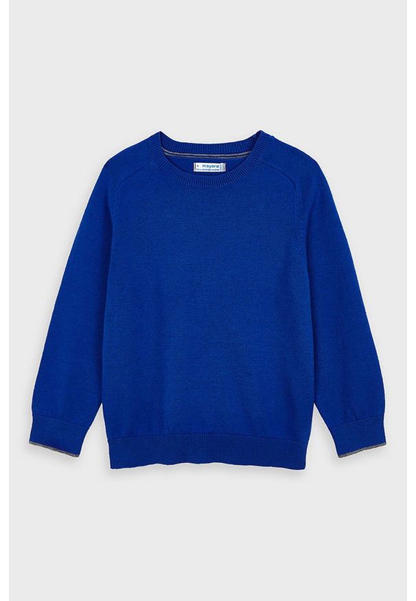 Mayoral - Sweter dziecięcy 92-134 cm. Okazja: na co dzień. Kolor: niebieski. Materiał: bawełna, materiał, dzianina, poliamid. Długość rękawa: raglanowy rękaw. Wzór: gładki. Styl: casual