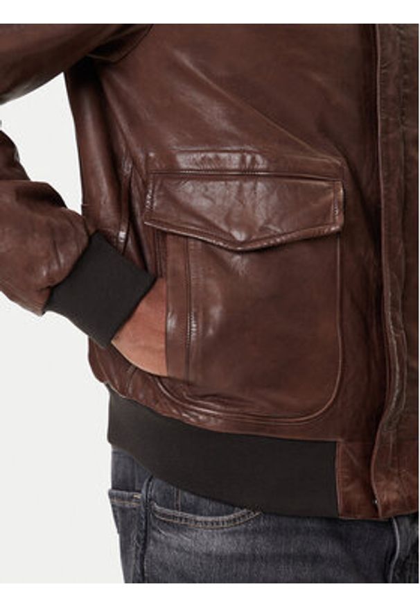 Aeronautica Militare Kurtka skórzana 252PN0895U100839 Brązowy Regular Fit. Kolor: brązowy. Materiał: skóra