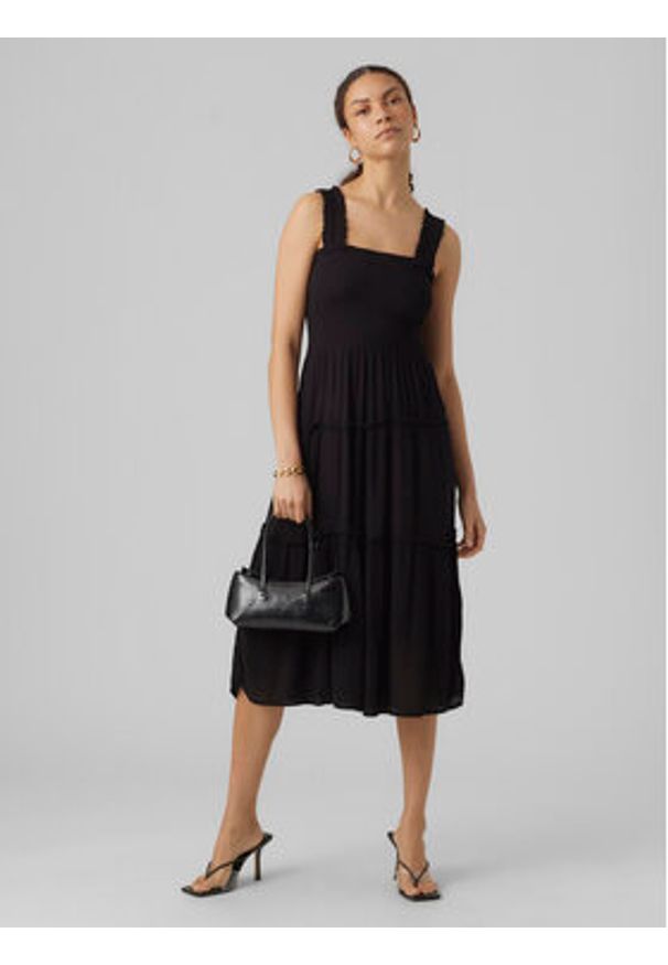 Vero Moda Sukienka letnia Menny 10282481 Czarny Regular Fit. Kolor: czarny. Materiał: wiskoza. Sezon: lato