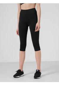 4f - Legginsy treningowe 3/4 damskie. Stan: podwyższony. Kolor: czarny. Materiał: materiał, włókno. Sport: fitness