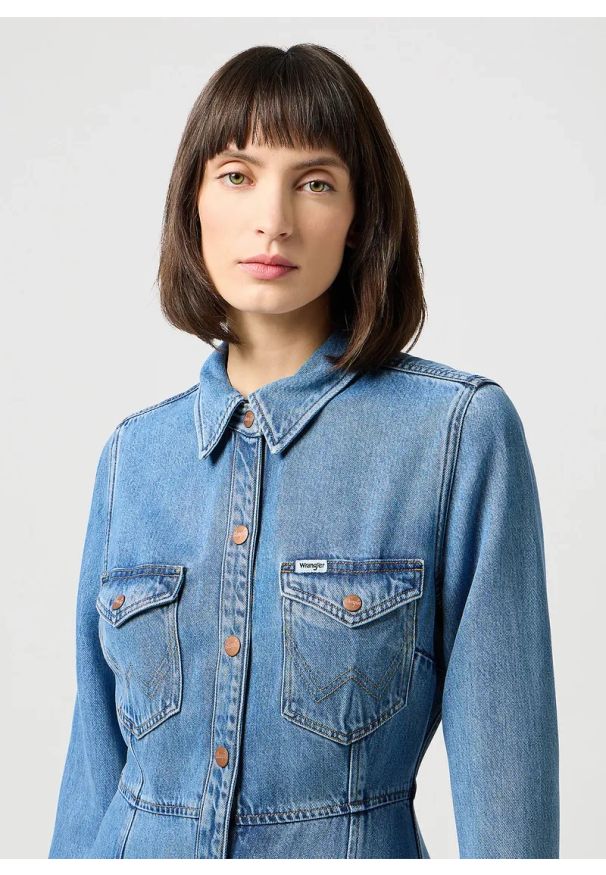 Wrangler - WRANGLER DAMSKA SUKIENKA JEANSOWA WRANGLER A LINE SHIRT DRESS PARTNERS 112350340. Materiał: jeans