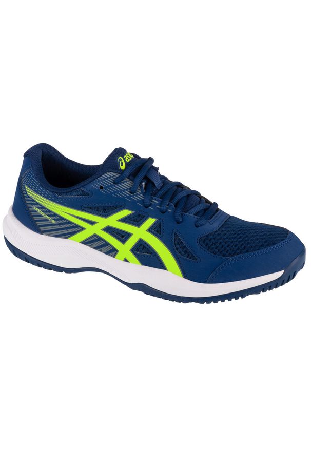 Buty treningowe męskie Asics Upcourt 6. Zapięcie: sznurówki. Kolor: niebieski, wielokolorowy, żółty. Materiał: syntetyk, materiał, tkanina. Szerokość cholewki: normalna. Sport: siatkówka