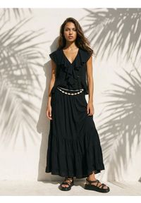 Sinsay - Bluzka z ozdobnymi falbanami - czarny. Kolor: czarny