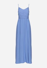 Born2be - Niebieska Rozkloszowana Wiskozowa Sukienka na Cienkich Regulowanych Ramiączkach Canelsea. Okazja: na co dzień. Kolor: niebieski. Materiał: wiskoza. Długość rękawa: na ramiączkach. Styl: casual #4