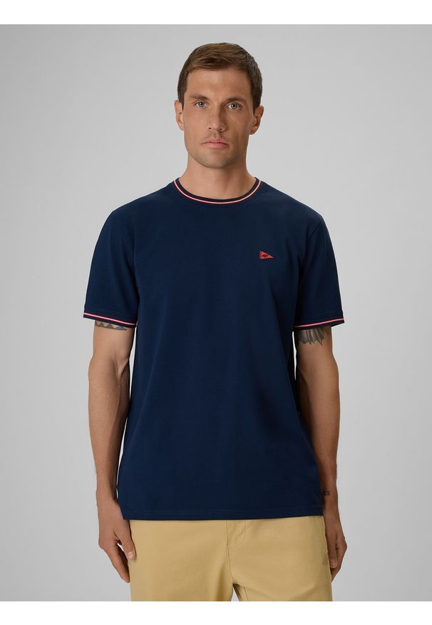 4f - 4F T-shirt regular gładki męski - granatowy XXL. Okazja: na co dzień. Kolor: niebieski. Materiał: bawełna, dzianina. Wzór: gładki. Styl: casual