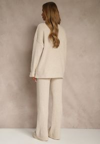 Renee - Jasnobeżowy Komplet z Wełną i Bawełną Sweter z Guzikami i Szerokie Spodnie Reinelia. Kolor: beżowy. Materiał: wełna, bawełna #2
