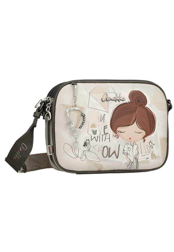 Torebka damska Anekke, z efektownym nadrukiem i metalowym logo zapinana na suwak z regulowanym paskiem oraz ozdobnym brelokiem kompaktowa a zarazem f. Kolor: szary. Wzór: nadruk. Dodatki: z breloczkiem. Styl: elegancki, klasyczny, casual. Rodzaj torebki: na ramię