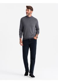 Ombre Clothing - Męski półgolf dzianinowy z wiskozą - szary melanż V3 - Rozmiar: XXL. Typ kołnierza: golf. Kolor: szary. Materiał: wiskoza, dzianina. Wzór: melanż #4