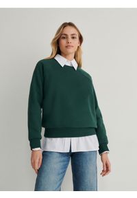 Reserved - Bawełniana bluza - ciemnozielony. Kolor: zielony. Materiał: bawełna