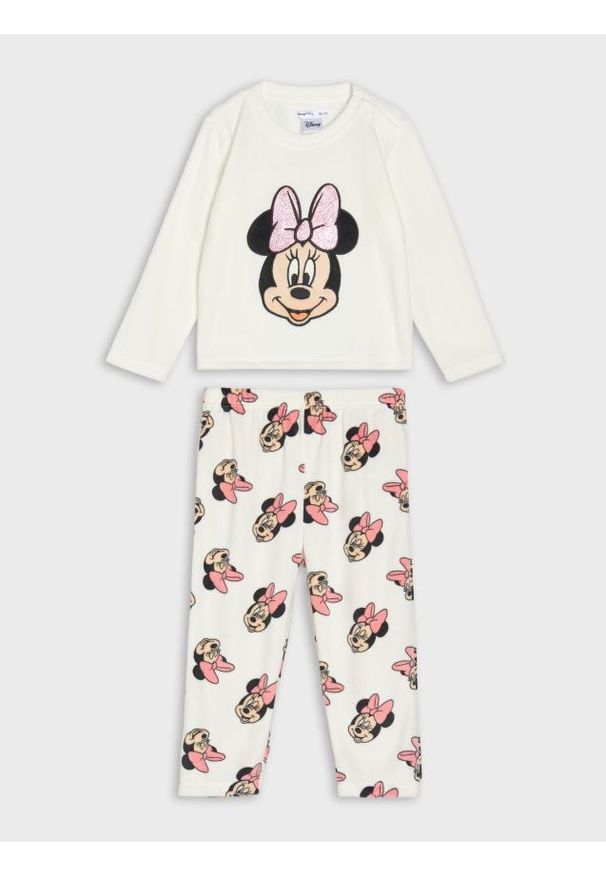 Sinsay - Welurowa piżama dwuczęściowa Minnie Mouse - kremowy. Kolor: kremowy. Materiał: welur. Wzór: motyw z bajki