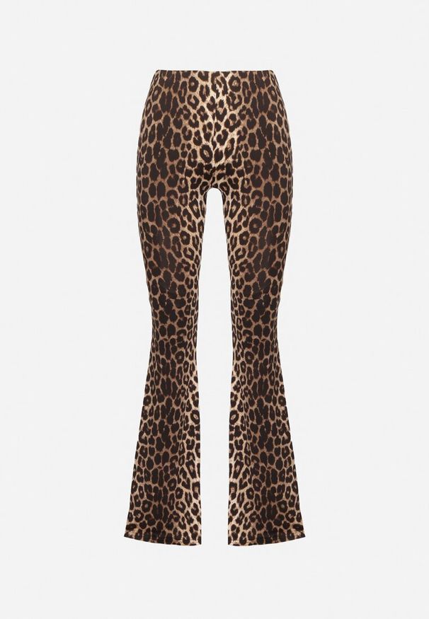 Born2be - Beżowo-Brązowe Spodnie w Panterkę Dzwony Efrariel. Okazja: na spacer. Kolor: brązowy. Materiał: materiał, wiskoza. Wzór: motyw zwierzęcy. Styl: elegancki