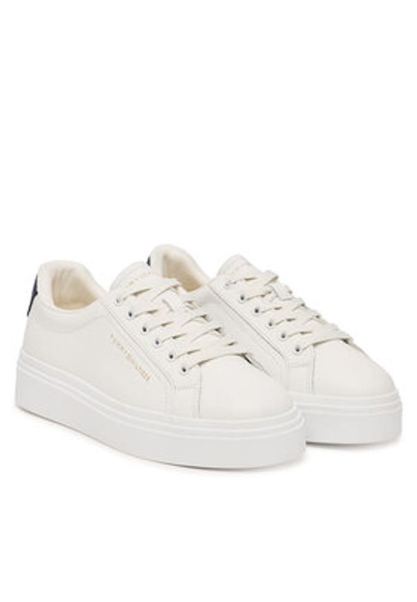 TOMMY HILFIGER - Tommy Hilfiger Sneakersy Chic Cupsole FW0FW09107 Écru. Kolor: kremowy. Materiał: skóra