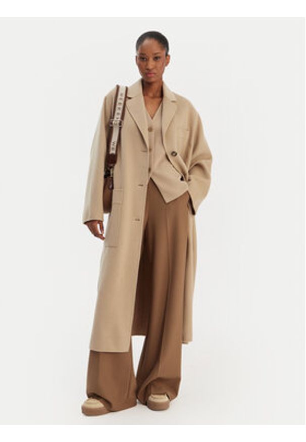 Weekend Max Mara Płaszcz wełniany Galosce 2615011021 Beżowy Relaxed Fit. Kolor: beżowy. Materiał: wełna