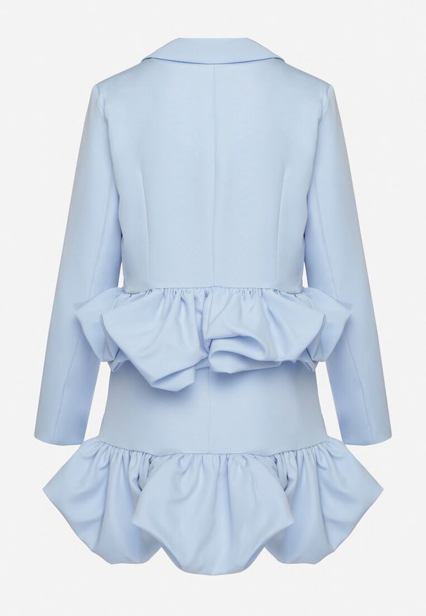 Born2be - Niebieski Komplet Garniturowy Zdobiony Falbanami Marynarka i Spódnico-Spodenki Voelia. Kolor: niebieski. Wzór: aplikacja