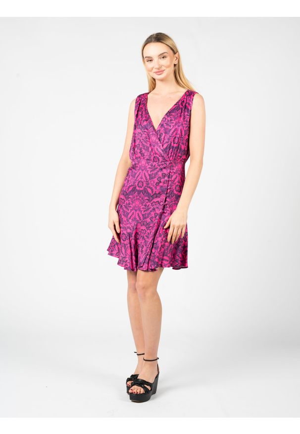 Pinko Sukienka "Adele" | 1G183V A016 | Kobieta | Różowy, Fioletowy. Okazja: na spotkanie biznesowe. Kolor: fioletowy, różowy, wielokolorowy. Materiał: wiskoza. Typ sukienki: kopertowe. Styl: elegancki, biznesowy
