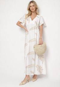 Born2be - Biała Wiskozowa Sukienka z Metalicznymi Haftami Helvesia. Okazja: na co dzień. Typ kołnierza: dekolt w kształcie V. Kolor: biały. Materiał: wiskoza. Wzór: haft. Styl: casual, elegancki #7