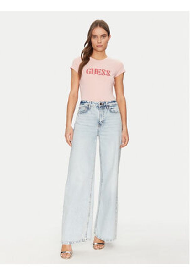 Guess T-Shirt W5GI42 J1314 Różowy Slim Fit. Kolor: różowy. Materiał: bawełna