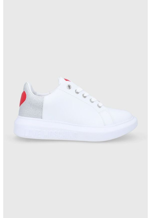 Love Moschino Buty kolor biały na platformie. Nosek buta: okrągły. Zapięcie: sznurówki. Kolor: biały. Materiał: guma. Obcas: na platformie