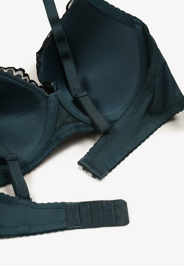 Born2be - Ciemnozielony Biustonosz z Motywem Kwiatowej Koronki Nelenor. Kolor: zielony. Materiał: koronka. Rodzaj stanika: odpinane ramiączka. Wzór: koronka, kwiaty