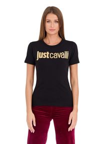Just Cavalli - JUST CAVALLI Czarny damski t-shirt Logo Gold, Rozmiar S. Kolor: czarny #4