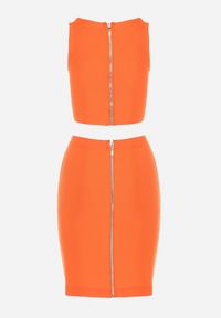 Born2be - Pomarańczowy Letni Komplet ze Złotymi Detalami Top i Spódnica Mini Rossmerta. Kolor: pomarańczowy. Wzór: aplikacja #6