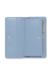 Ochnik - Duży błękitny portfel damski z tłoczeniem. Kolor: niebieski. Materiał: skóra. Wzór: kwiaty