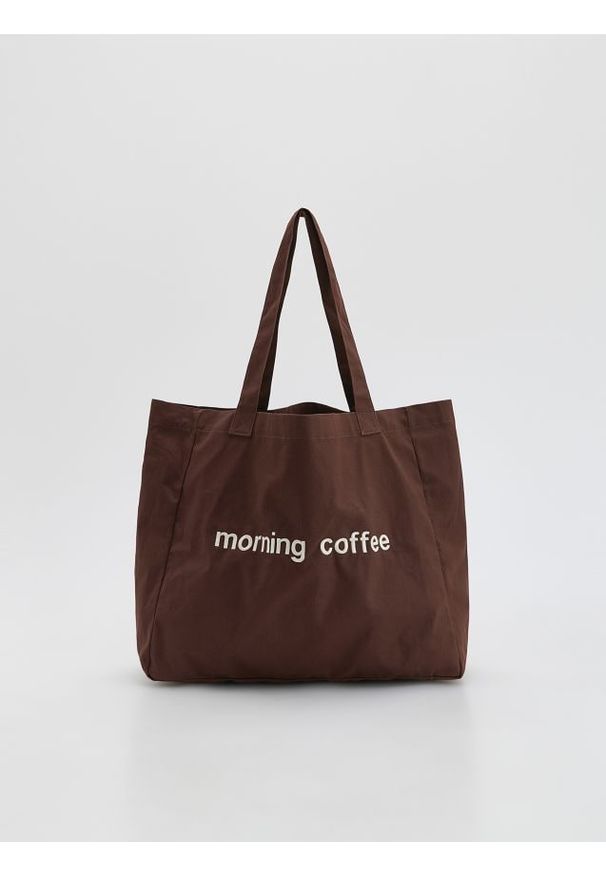 Reserved - Tkaninowa torebka shopper - ciemnobrązowy. Kolor: brązowy