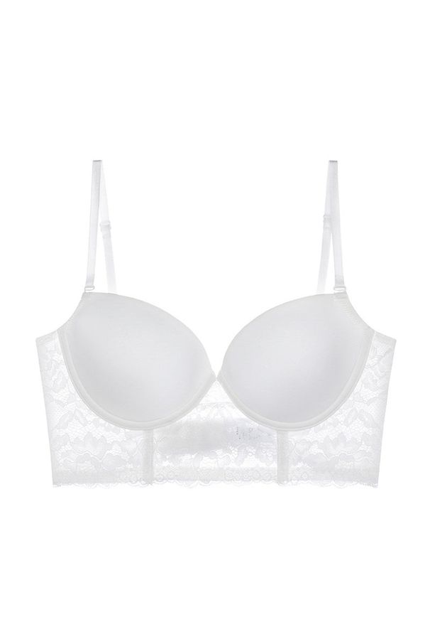 Intica - Biustonosz usztywniany z koronką i dekoltem na plecach Beniamina. Kolor: biały. Materiał: koronka. Wzór: koronka