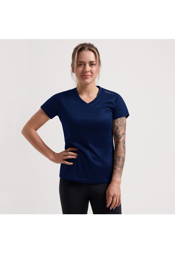 ROGELLI - Damska koszulka z krótkim rękawem Rogelli Promo. Kolor: niebieski. Długość rękawa: krótki rękaw. Długość: krótkie