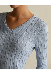 Ralph Lauren - RALPH LAUREN - Jasnoniebieski sweter Slim fit. Typ kołnierza: polo. Kolor: niebieski. Materiał: bawełna #5